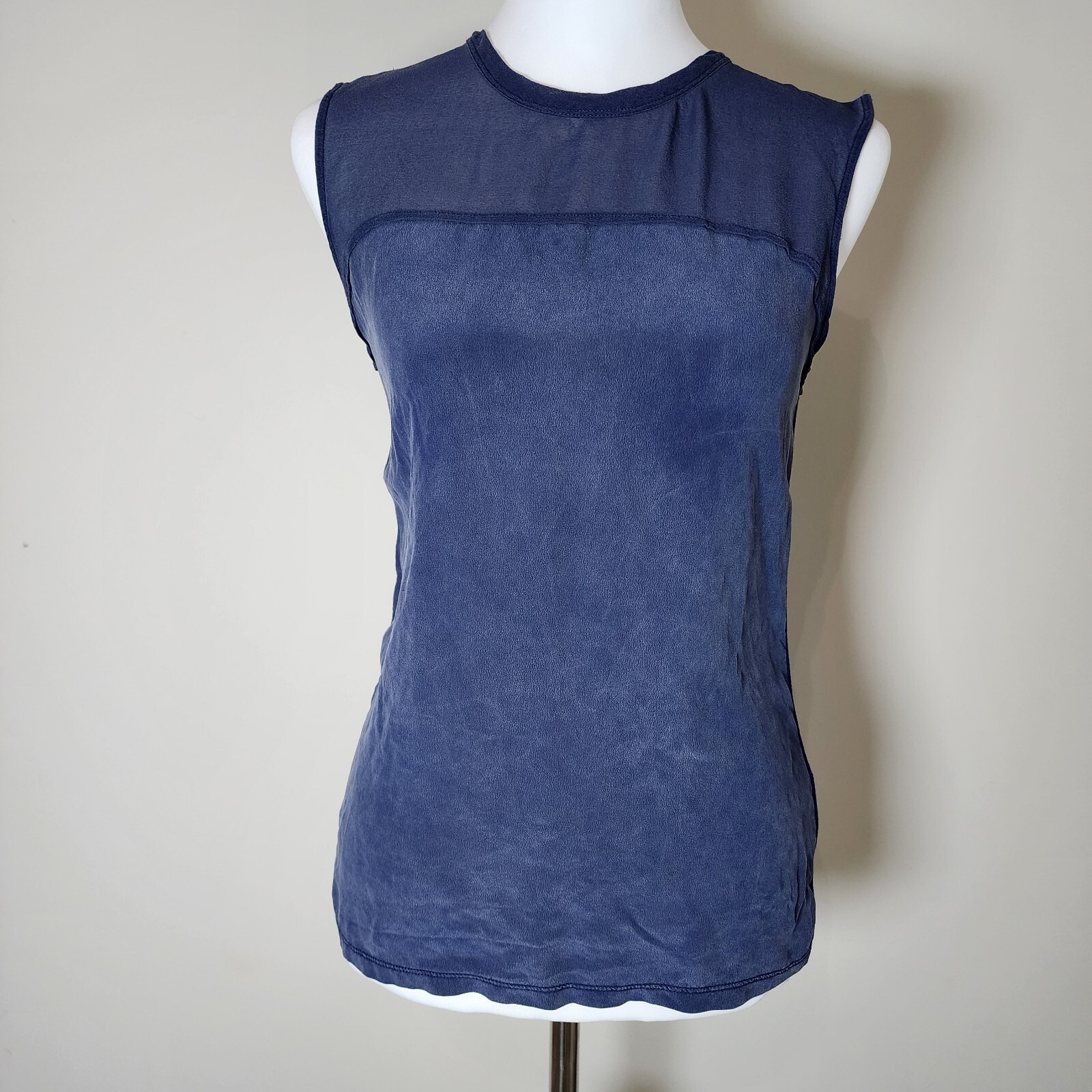Saba Silk Cami Womens 6 Tank Top Blouse Navy Preppy Sleeveless Colorblock Blouse